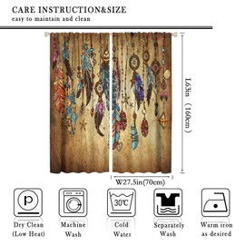 DDCBNS Vintage Feather Curtains,Native American Indian Ethnic Tribe Aztec Style Window Treatments for Bedroom Living Room Kitchen Café Window Drapes 2 Panels Set Total Size 55 x 63 Inch
