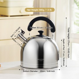 MAXCOOK Whistling Tea Kettle for Stovetop, 5L Stainless Steel Tea pot Kettles,Striped frosted water pot, Large kettle teapot with Cool Touch Ergonomic Handle(Mirror Polish)
