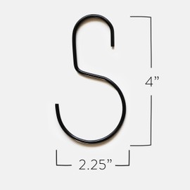 Minimalistic shower curtain hooks, stainless steel, brass, black meatal, S Hook, Curtain Rings, Jean Hook, purse, bag, closest hanger - 12pk (BLACK)