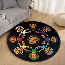 3D Baby Monkey Round Area Rug Colorful Cartoon Monkey Carpet Modern 3D Art Aesthetic Rugs Living Room Bedroom Playroom Non-Slip Decorative Floor Mat 2Ft