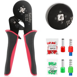 Bootlace Ferrule Crimping Tool,16mm Crimping Tools 0.08-16mm²/AWG28-5,Ratchet Structure Quadrilateral Crimp Jaws with 30PCS 10mm² and 30PCS 16mm² Tinned Brass Bootlace Ferrule