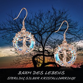 TOUPOP S925 Tree of Life Earrings for Women Sterling Silver Tree of Life Dangle Earrings for Women Crystal Classic Tree of Life Jewellery Fashionable Earrings Birthday Gift, Sterling Silver