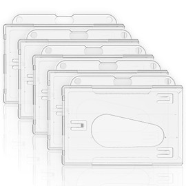 Uniclife Horizontal 2 Card ID Card Holder with Thumb Slot Hard Transparent PC Protective Case for Office School ID Credit Cards Driving Licenses and Passports Pack of 5