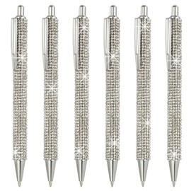 PATIKIL Rhinestone Metal Ballpoint Pen, 6 Pack Crystal Diamond Pens Black Ink 1.0mm Point Sparkly for Women Gift Office Note Taking Journaling, Silver