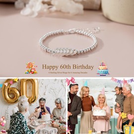 BMMYE Silver Bracelet for Women with Birthday Card for Her 60th Birthday Gifts for Women