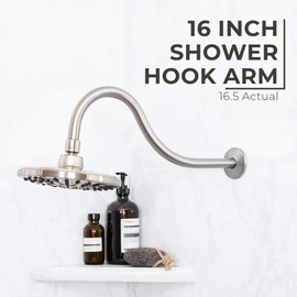 Shower Head Extension Arm by JS Jackson Supplies, 16 inch Assembled Length, High Arc Long Extender Pipe, Great for Rain Fall Showerhead, Brushed Nickel Finish