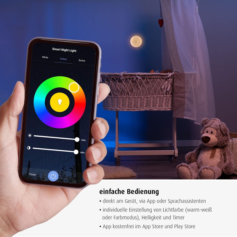 reer NightGuide SmartLight Smart Bluetooth Night Light for Children, App