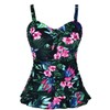 Hilor Women's 50's Retro Ruched Swimwear Tankini Tops with Ruffle