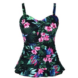 Hilor Women's 50's Retro Ruched Swimwear Tankini Tops with Ruffle Hem - Tankini 54