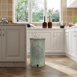 Zokyntrix Retro Outdoor Trash Can with Lid 17L/4.5 Gallon Waste Container with Pedal Garbage Poop Bin Kitchen Waste Bins Touchless Bathroom Garbage Can Room Park Garden Decor