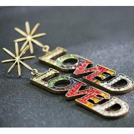 Kpop BTS Singularity V Kim Taehyung Crystal Loved Letter Earrings Inspired - 1 pair