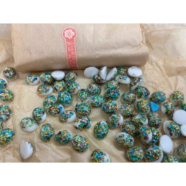 CHERRY BRAND 10x8MM VINTAGE JAPANESE GLASS OVAL MULTI COLOR FOILED WHITE JEWELS (36 PCS)