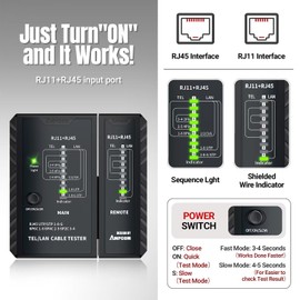 AMPCOM Network Cable Tester RJ45 for LAN & TEL Continuity of RJ45/11/12 CAT5E CAT6 CAT7 UTP & STP Shielded Ethernet Wires Test Tool - W/Carrying Bag - Black