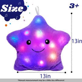 Cuteoy Musical Purple Star Plush Pillow Glowing Twinkle Night Light Stuffed Animal LED Toys Adjustable Volume Birthday for Girls Boys