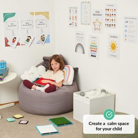 ODOXIA Calm Down Corner | Classroom and Special Education Must Haves | Boho Calming Corner Items for Kids | Calming Corner Kit with Sensory Mats, Posters, Solutions Wall, Sensory Toys