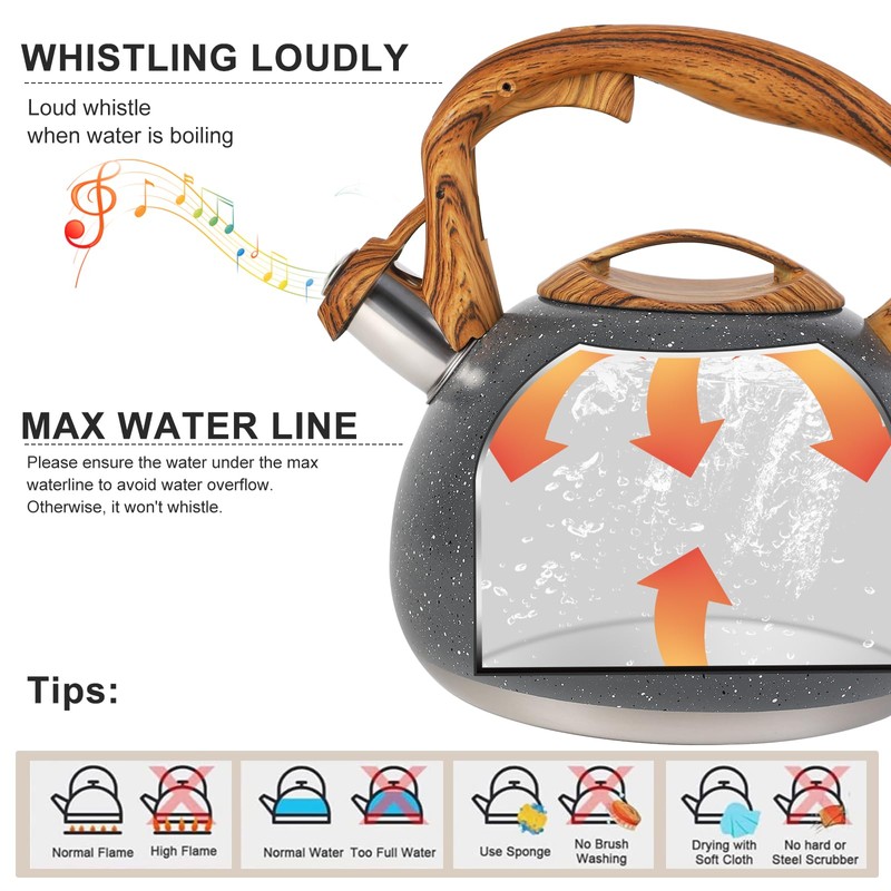 Tea Kettle, Vegoran 100 OZ / 3 Liter Whistling Tea