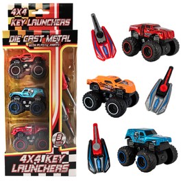 D.A.Y. Republic 3 Key Launcher Mini Die Cast Metal Monster Trucks with Plastic Parts, Includes a Key Launching Mechanism, Kids Playset Collection
