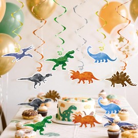 24Pcs Dinosaur Hanging Swirls, Watercolor Dinosaur Themed Birthday Decorations for Boys, Dino Party Decor Hanging Spiral Garlands Ceiling Supplies