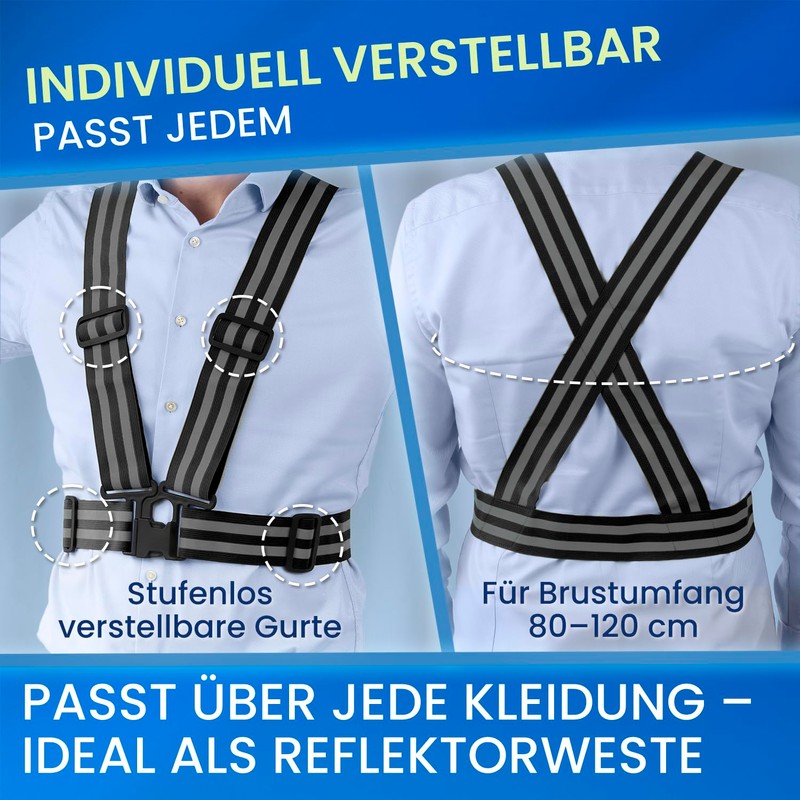 FLEXEO Reflective Vest + 4 Reflective Bands, Black, Running Vest,