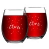 Set of 2 Cheers Christmas Stemless Wine Glasses with White