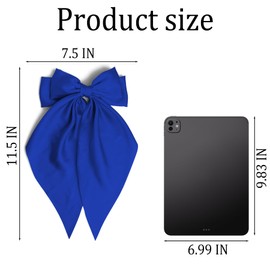 3PCS Dark Blue Bow for Hair Big Hair Bows for Women Silky Satin Ribbon Bow Hair Clips Parties Celebrations Barrettes with Long Tail Aesthetic Hair Accessories Gifts for Girls