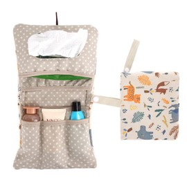 Nappy Bag Organiser and Cosmetic Bag 2-in-1, Nappy Bag for Travel, Small Changing Bag Organiser with Hanging Eyelet, Wet Wipes Bag, Changing Organiser on the Go (Animals)