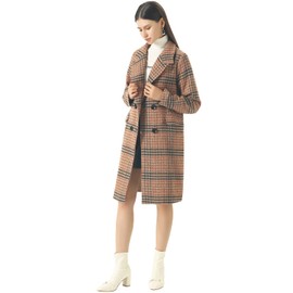 CHARTOU Women's Winter Oversize Lapel Collar Woolen Plaid Double Breasted Long Peacoat Jacket (Medium, Camel)