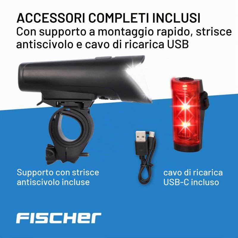FISCHER Set di luci a LED per bicicletta Small-box, resistente