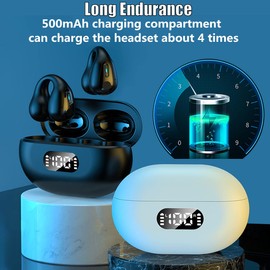 STFMHEZ Open Ear Kopfhörer, Ear Clip Knochenschall Kopfhörer Bluetooth 5.3 mit Mic Noise Cancelling, 28 Std Spielzeit, Dual LED Anzeige, IPX7 Wasserdicht für Joggen Laufen Radfahren Gym(Schwarz)