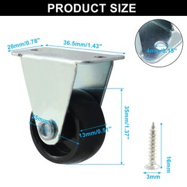 Murtenze 1 Inch Rubber Caster Wheels, Heavy Duty Fixed Casters Black Caster Wheels with Rigid Fixed Non-Swivel Top Plate for Furniture(Pack of 4)