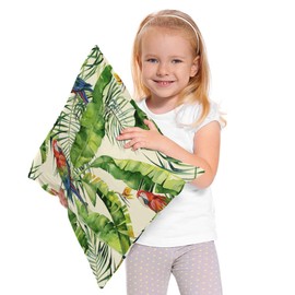 Moslion Throw Pillow Cover Tropical Leaves Watercolor Flowers Animals Birds Parrot Summer Time Motif Square Pillow Case Cushion Cover for Home Car Decorative Cotton Linen 20x20 Inch