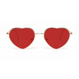Kelens Heart Sunglasses Men's Polarised Metal Frame, Women's Festival Accessories Sunglasses Heart, UV Protection Sunglasses Heart Shape for Festival, Party, Red Lens