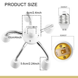 6 in 1 E26 E27 Light Socket Splitter Adapter Bulb Lamp Holder Extension Hose 360 Degree Adjustable Rotatable Base Converter for Standard LED Bulbs