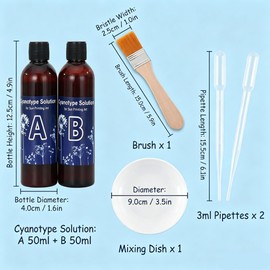 BAGUBDR 6Pcs Cyanotype Kit, Complete Sun Printing Solution for Art Enthusiasts and DIY Crafters, Includes Brushes, Droppers and Mixing Tray, Ideal for Creating Vintage Style Artwork