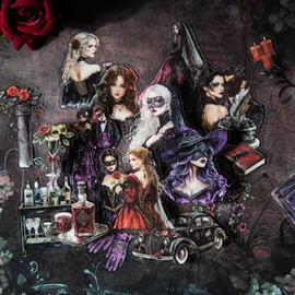 Kesari Scrapbook Accessory Stickers, 100 Pieces Bullet Journal Stickers, PET Scrapbook Stickers, Gothic Girl Sticker Decoration for Notebook, Journaling, DIY Crafts, Diary Planner Album (Gothic Ball)