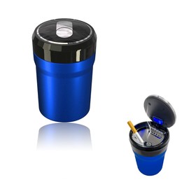 Yourkar Car Ashtray, Portable Smokeless Cylinder Cup Holder Ash Tray, Smokeless Auto Ash Tray with Lid & LED Blue Light for Most Vehicles, Universal Interior Car Accessories (Blue, Large)