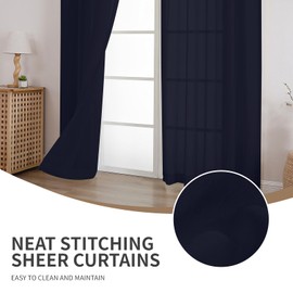 CUCRAF Navy Blue Sheer Curtains 72 Inches Long 2 Panels Set, Semi Sheer Rod Pocket Window Treatment Voile Drapes for Living Room Bedroom(37''W x 72''L, Navy Blue)