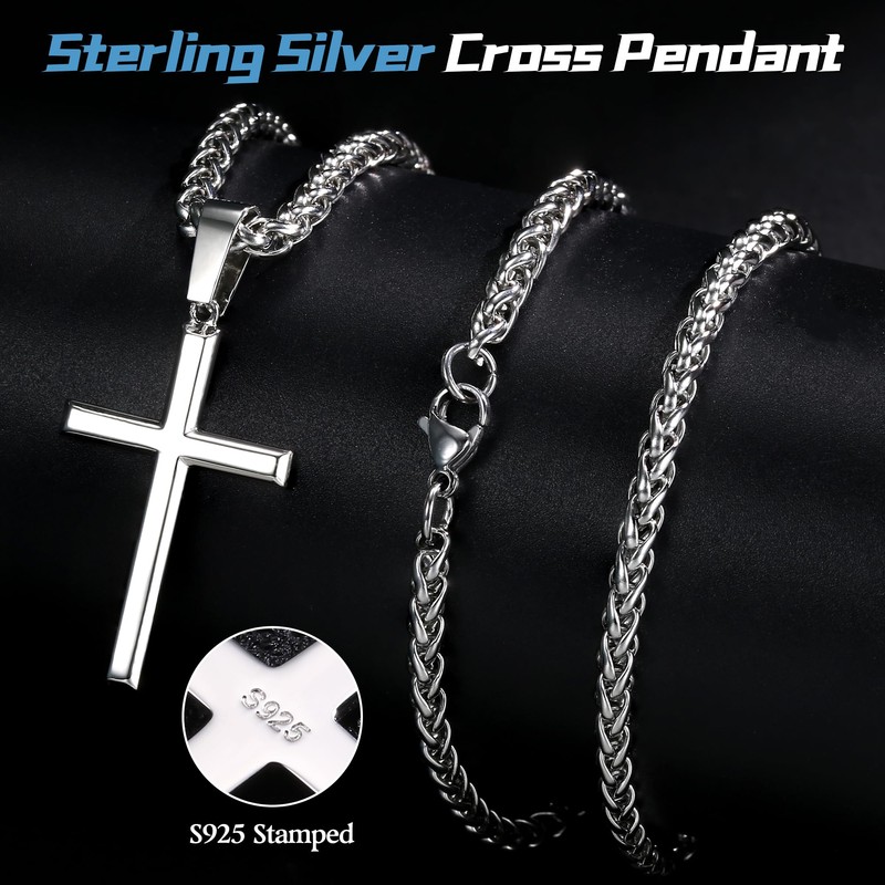 IRONBOX 925 Sterling Silver Cross Necklace for Men Women with