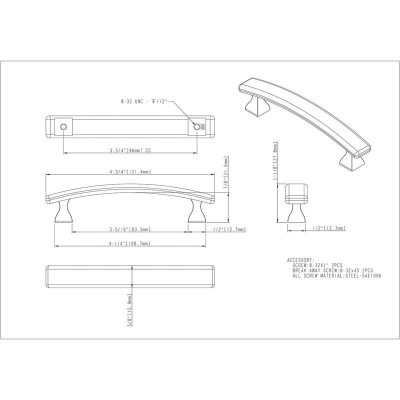 Elements 449-96SN Hadly Collection Pull, Satin Nickel