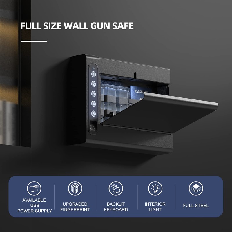 XDeer Biometric Wall Safe without Gas Strut for Quick Access,