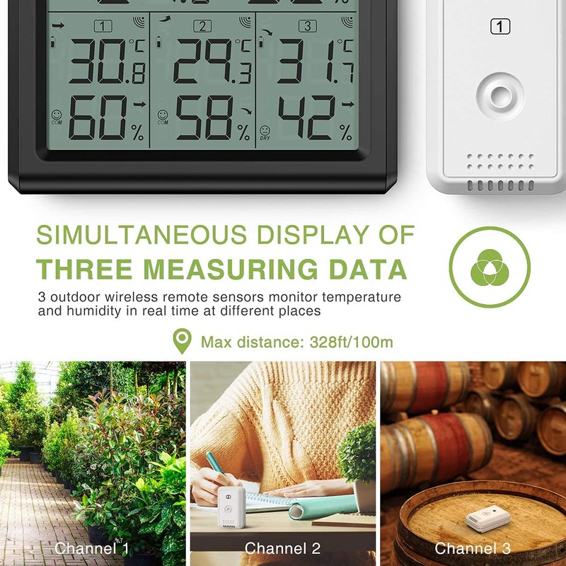 KeeKit Indoor Outdoor Thermometer, Temperature Humidity Monitor with 3 Wireless