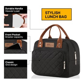HOMESPON Lunch Bag for Woman Man Adults with Front Pocket Insulated Lunch Tote Lunch Box Container for Work Picnic or Travel(Black)