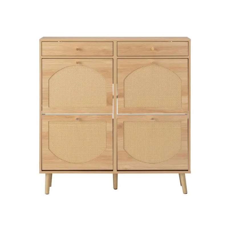 Rattan Front Shoe Cabinet 2 Drawers 4 Flip Compartments 105*24*110cm