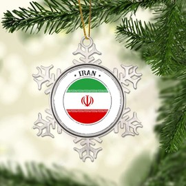 Iran Snowflake Ornament - Iran Flag Iran Seal Nations Flag Metal Ornaments Keepsake Souvenir Gift Hanging Ornaments for Christmas Tree Decoration