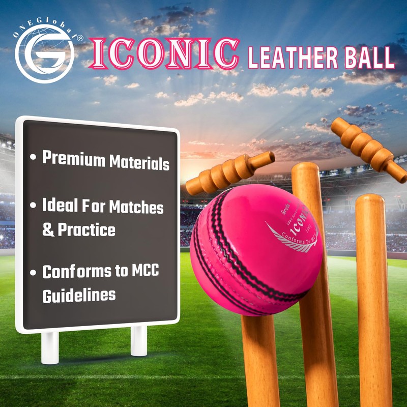 ONEGlobal Iconic Leather Cricket Ball - 100% Hand Stitched 5.5oz