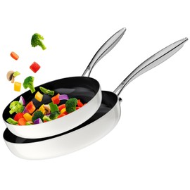 Stackbear Nonstick Frying Pan Ceramic Cookware Set for Cooking (10.4+11.8 Inch), Tri-Ply Stainless Steel Pan, Non Toxic Skillet, PTFE & PFOA Free, Compatible with All Stovetops, Dishwasher & Oven Safe