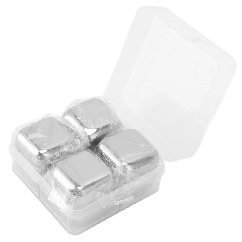4Pcs Stainless Steel Ice Cubes Reuseable Polishing Beverage Chilling Stones