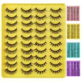 MAANGE Pestañas Postizas Mixtas 20 Pares Naturales 3D Faux Mink Fluffy Suaves y Ligero Pestañas Falsas Hechas a Mano y Reusables y Impermeables(Amarillo)