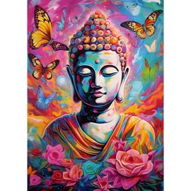QQYRHN Statue of Buddha Diamond Painting Kits for Adults Beginners, 5D Butterfly Diamond Art Kits, DIY Round Full Drill Diamond Dots Diamond Art with Painting Kits for Home Wall Decor 12x16 Inch