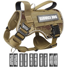 WINSEE Tactical Dog Harness for Large Dog, Heavy Duty Service Dog MOLLE Vest with 10 Pet Patches, No Pull Military Working Vest for Training Hunting Walking